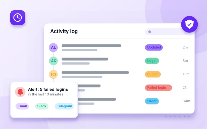 Pastmark activity log with alert notification